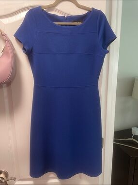 [Ivanka Trump] Royal Blue Textured Short Sleeve A-Line Dress